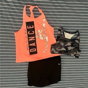 Justice Girls 10 Active Dance Set Tank Top, Sports Bra, Shorts